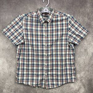 Michael Kors Tailored Classic Fit Button Front Shirt Mens XL Plaid Short Sleeve